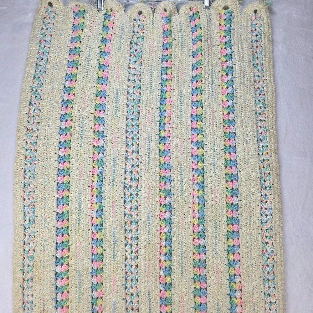Vintage Handmade Crochet Afghan Blanket 45x25 Pastel Striped Granny Pattern - Picture 9 of 12